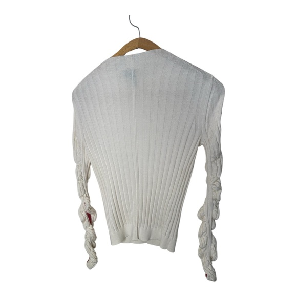 Sweaty Betty Willow Sweater Ruched Stripe Sleeves Rib Knit Size 8 Wool Blend - Picture 9 of 10